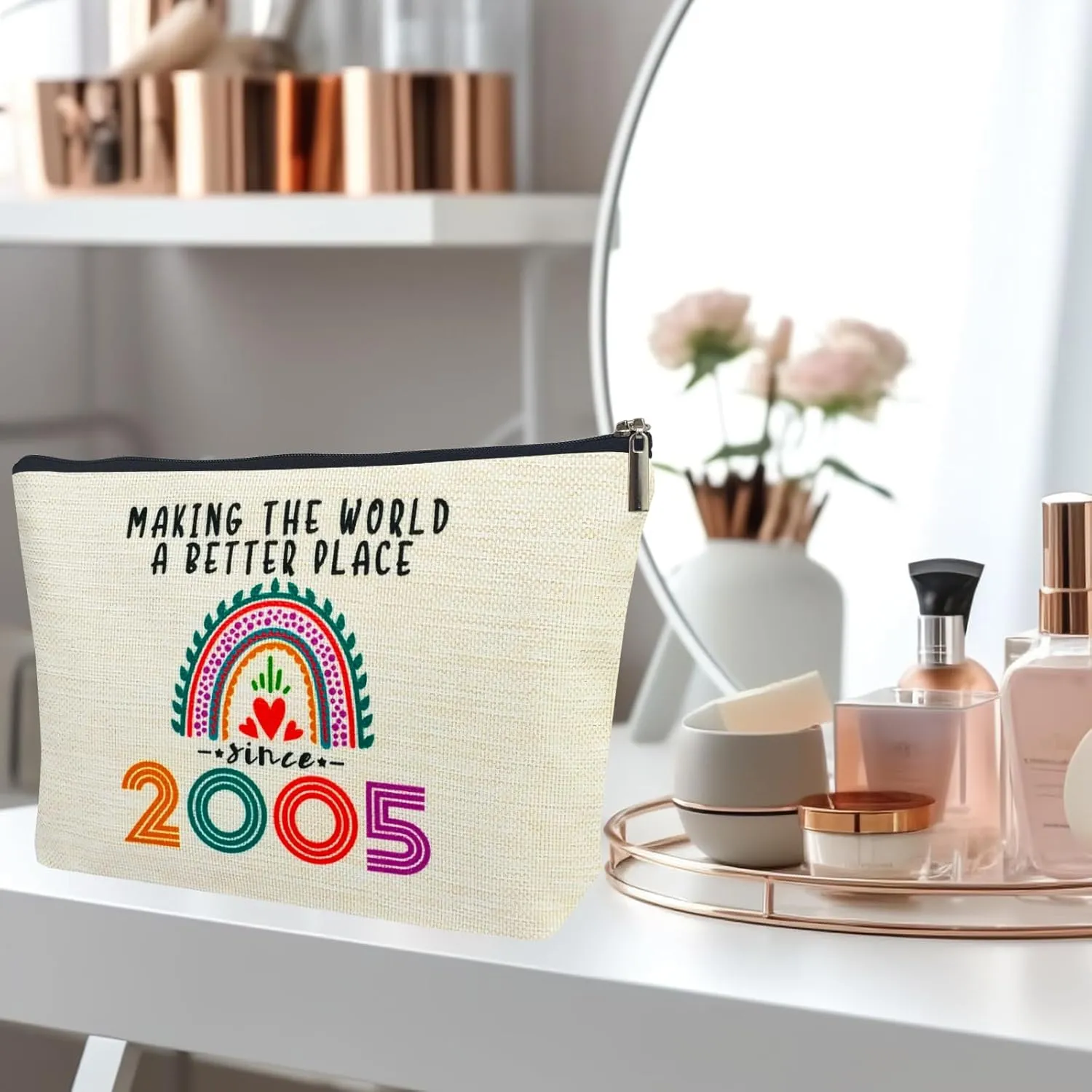 20th Birthday Gifts for Her Makeup Bags, 2005 Happy 20th Birthday Decorations for Women Her, 20 Year Old Birthday Gifts Ideas for Daughter, Sister, BFF, Female, Teenage Girls, Cosmetic Travel Pouch