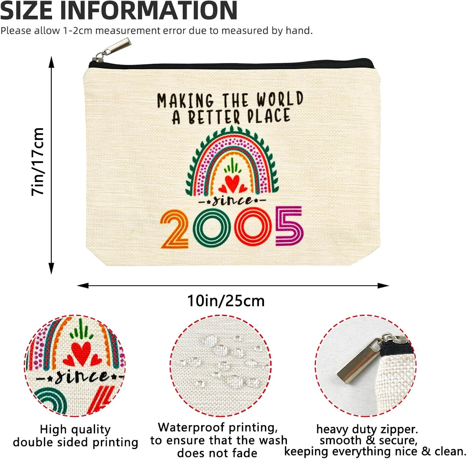 20th Birthday Gifts for Her Makeup Bags, 2005 Happy 20th Birthday Decorations for Women Her, 20 Year Old Birthday Gifts Ideas for Daughter, Sister, BFF, Female, Teenage Girls, Cosmetic Travel Pouch