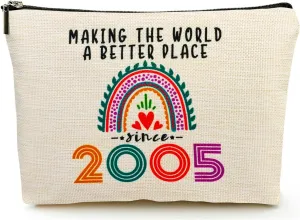20th Birthday Gifts for Her Makeup Bags, 2005 Happy 20th Birthday Decorations for Women Her, 20 Year Old Birthday Gifts Ideas for Daughter, Sister, BFF, Female, Teenage Girls, Cosmetic Travel Pouch