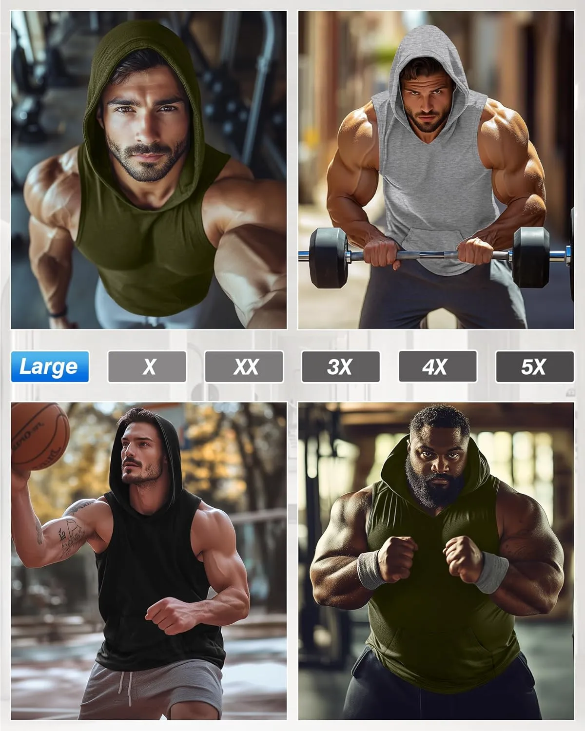 3 Pack Men's Big & Tall Workout Hooded Tank Tops, Cotton Sleeveless Gym Hoodies Bodybuilding Muscle Cut Off Shirts
