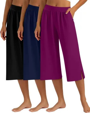 3 Pack Women's Capri Pants Capri Joggers Loose Cropped Workout Sweatpants Running Lounge Pants with Pockets