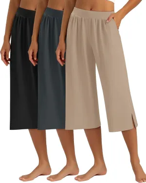 3 Pack Women's Capri Pants Capri Joggers Loose Cropped Workout Sweatpants Running Lounge Pants with Pockets