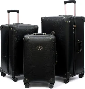 3 Piece Large Capacity Hardside Suitcase Set with TSA Lock,Luxury Vintage Style Maletas De Viaje, for Men And Women Carry On Luggage SetBlack