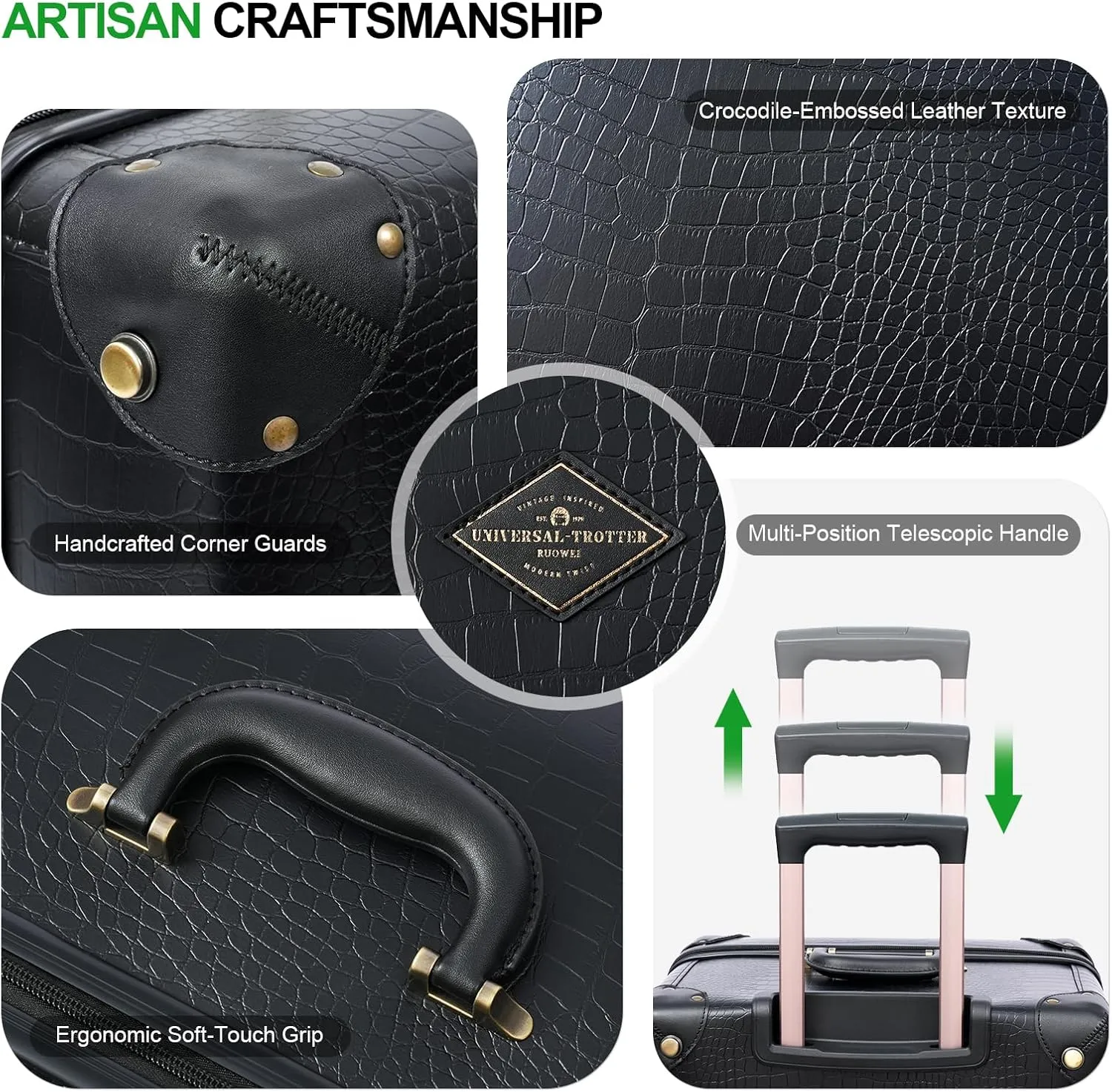 3 Piece Large Capacity Hardside Suitcase Set with TSA Lock,Luxury Vintage Style Maletas De Viaje, for Men And Women Carry On Luggage SetBlack