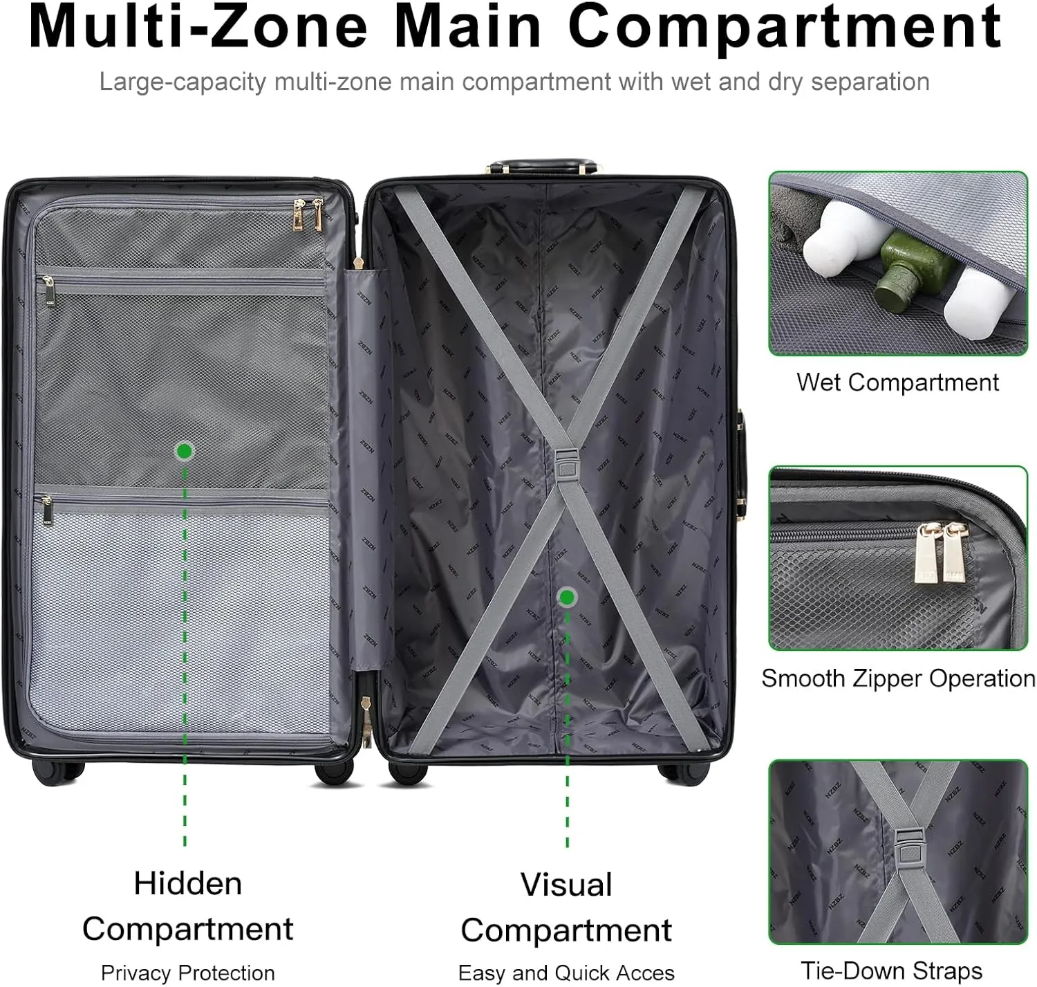 3 Piece Large Capacity Hardside Suitcase Set with TSA Lock,Luxury Vintage Style Maletas De Viaje, for Men And Women Carry On Luggage SetBlack