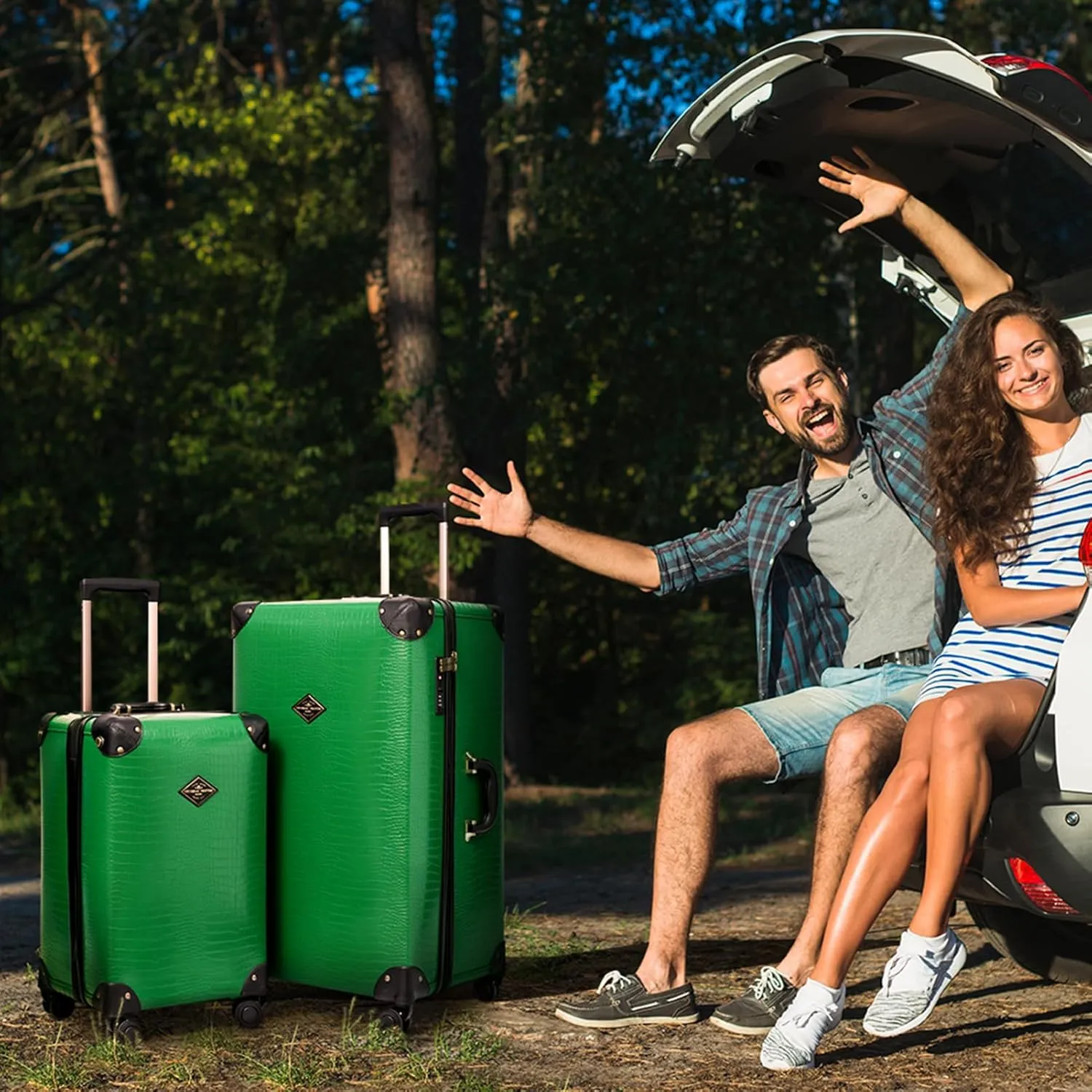 3 Piece Large Capacity Hardside Suitcase Set with TSA Lock,Luxury Vintage Style Maletas De Viaje, for Men And Women Carry On Luggage SetGreen