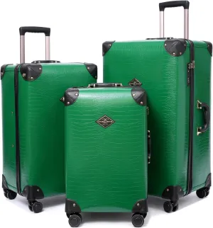 3 Piece Large Capacity Hardside Suitcase Set with TSA Lock,Luxury Vintage Style Maletas De Viaje, for Men And Women Carry On Luggage SetGreen