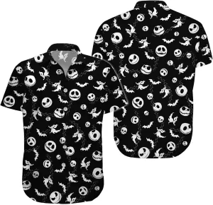 34HD Nightmare Before Movie Hawaiian Shirt, Skeleton Button Down Shirt Short Sleeve Unisex, Halloween Costumes