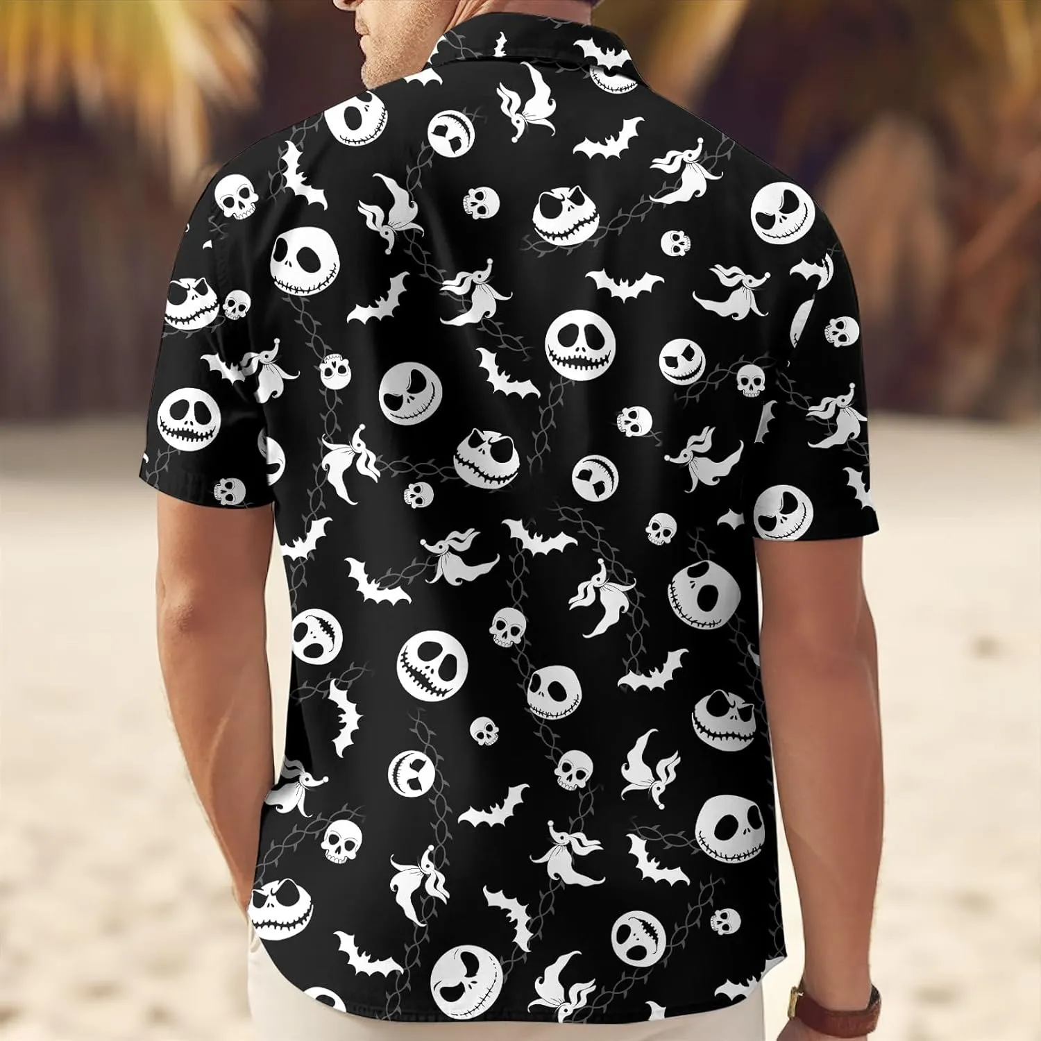 34HD Nightmare Before Movie Hawaiian Shirt, Skeleton Button Down Shirt Short Sleeve Unisex, Halloween Costumes