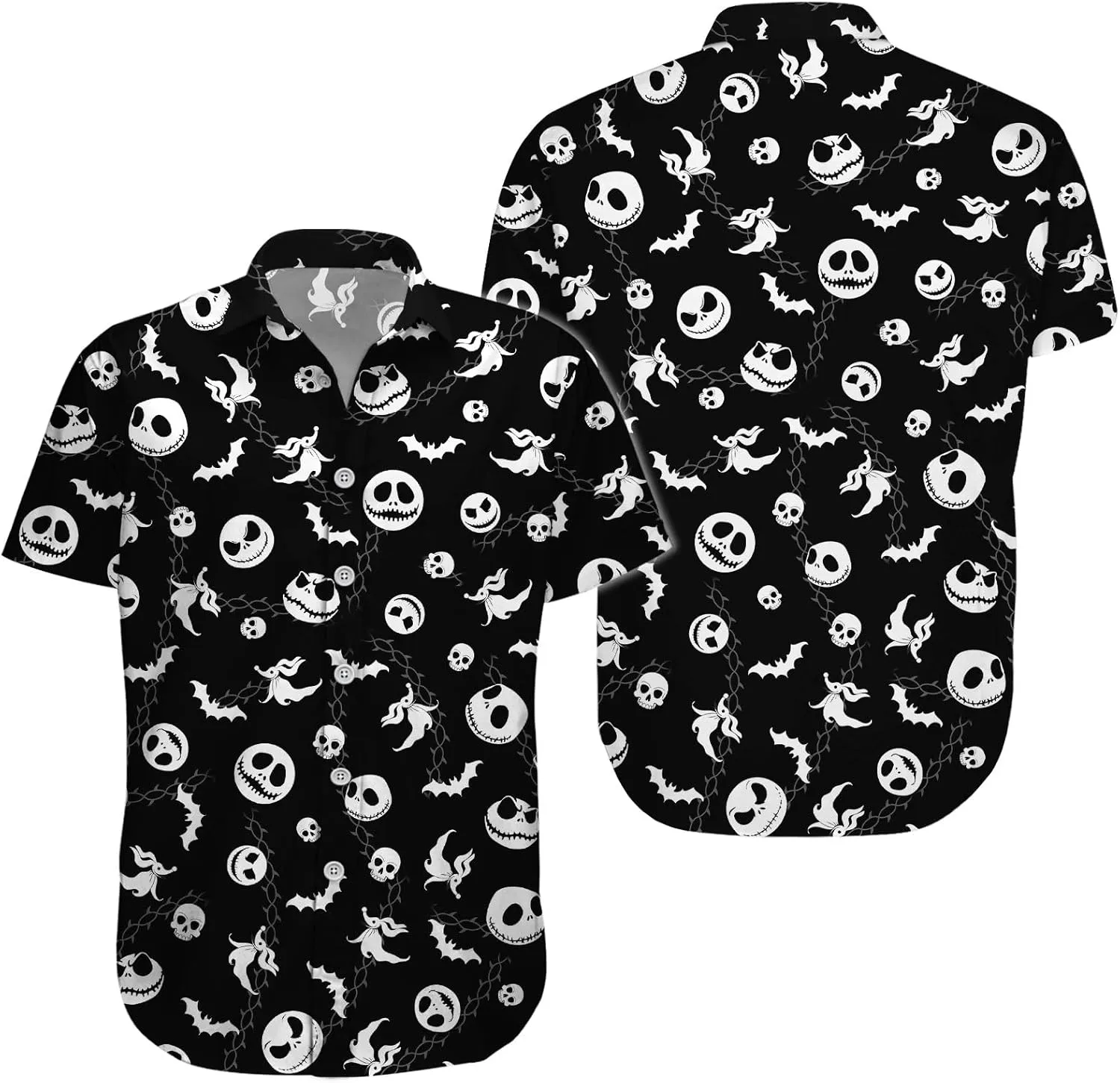 34HD Nightmare Before Movie Hawaiian Shirt, Skeleton Button Down Shirt Short Sleeve Unisex, Halloween Costumes