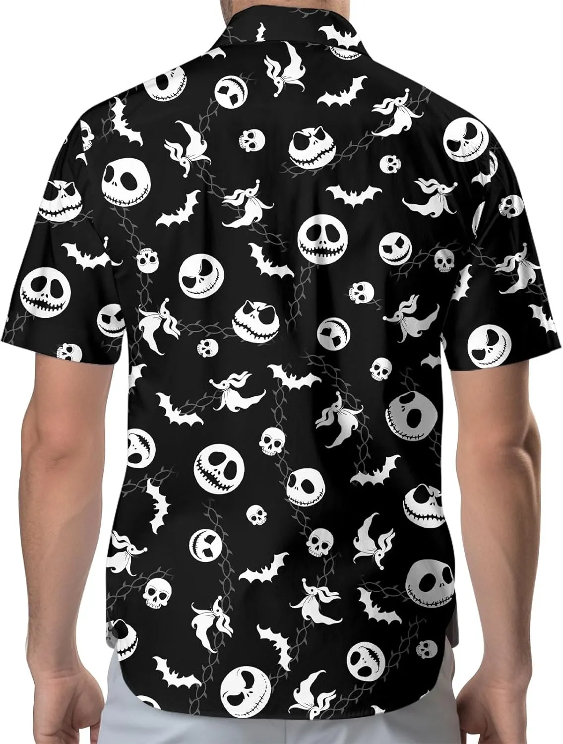 34HD Nightmare Before Movie Hawaiian Shirt, Skeleton Button Down Shirt Short Sleeve Unisex, Halloween Costumes