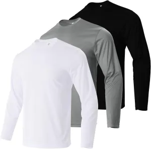 3/5 Pack Men's Long Sleeve Shirts Quick Dry Moisture Wicking Crewneck T-Shirt for Gym Workout Running