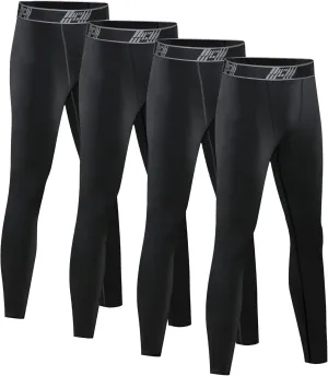 4 Pack Youth Boys Compression Pants Leggings Tights Athletic Base Layer Under Pants Gear for Football Sports