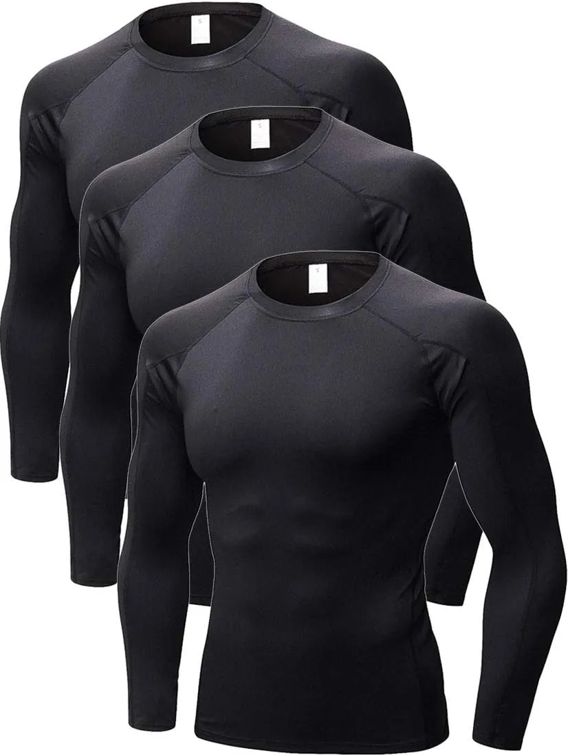 5 or 3 Pack Compression Shirts for Men Long Sleeve Cool Dry Athletic Workout Baselayer Baseball Undershirt Tops