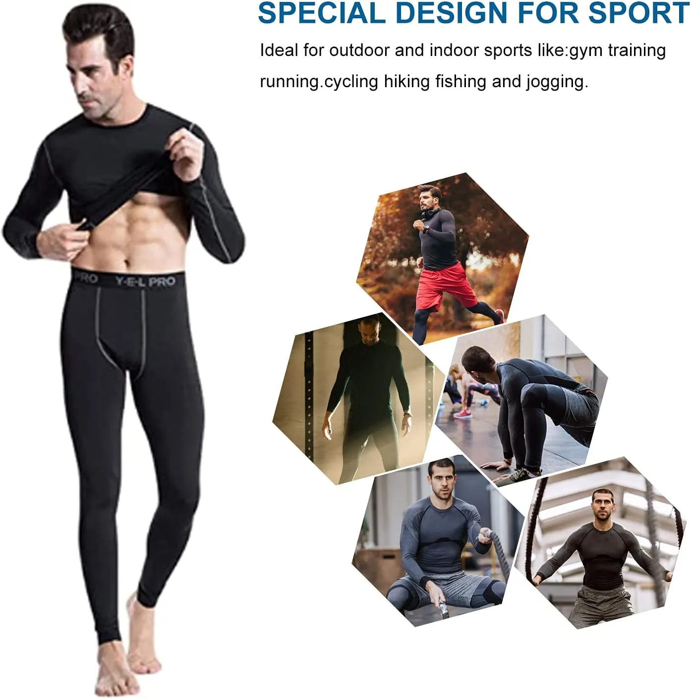 5 or 3 Pack Compression Shirts for Men Long Sleeve Cool Dry Athletic Workout Baselayer Baseball Undershirt Tops