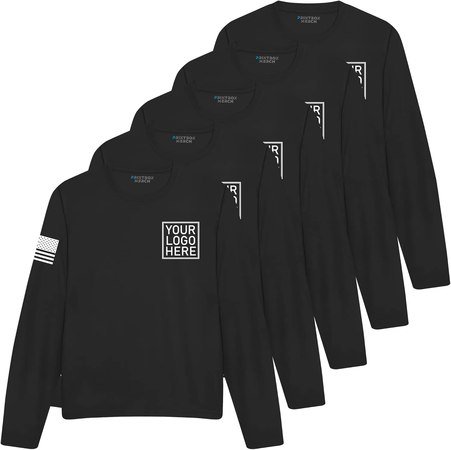 5 Pack Custom Dry Fit Long Sleeve Shirts for Men, Add Your Custom Logo, Moisture Wicking Sun Protection UV Workwear Black