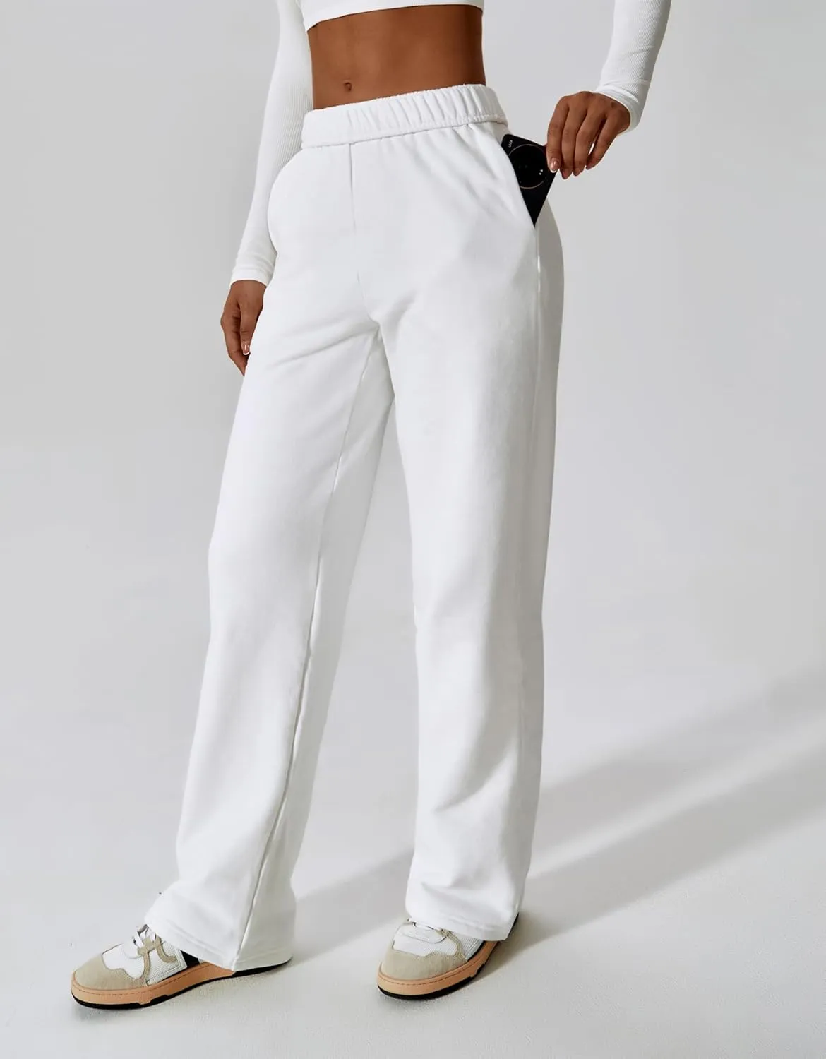 ABOCIW Womens Straight Leg Sweatpants Cotton High Waisted Baggy Athletic Joggers Lounge Pants with Pockets
