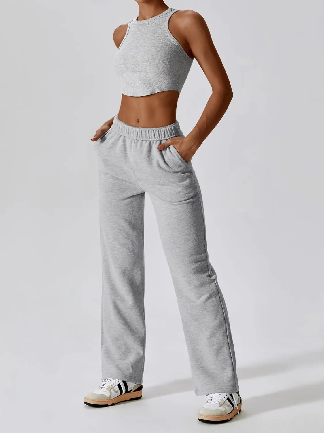 ABOCIW Womens Straight Leg Sweatpants Cotton High Waisted Baggy Athletic Joggers Lounge Pants with Pockets