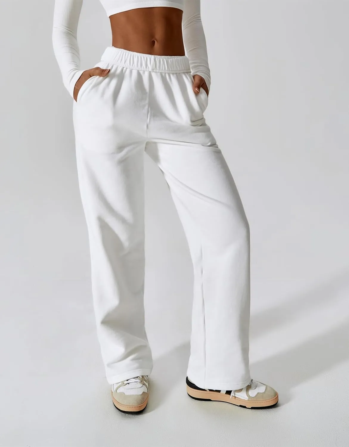 ABOCIW Womens Straight Leg Sweatpants Cotton High Waisted Baggy Athletic Joggers Lounge Pants with Pockets