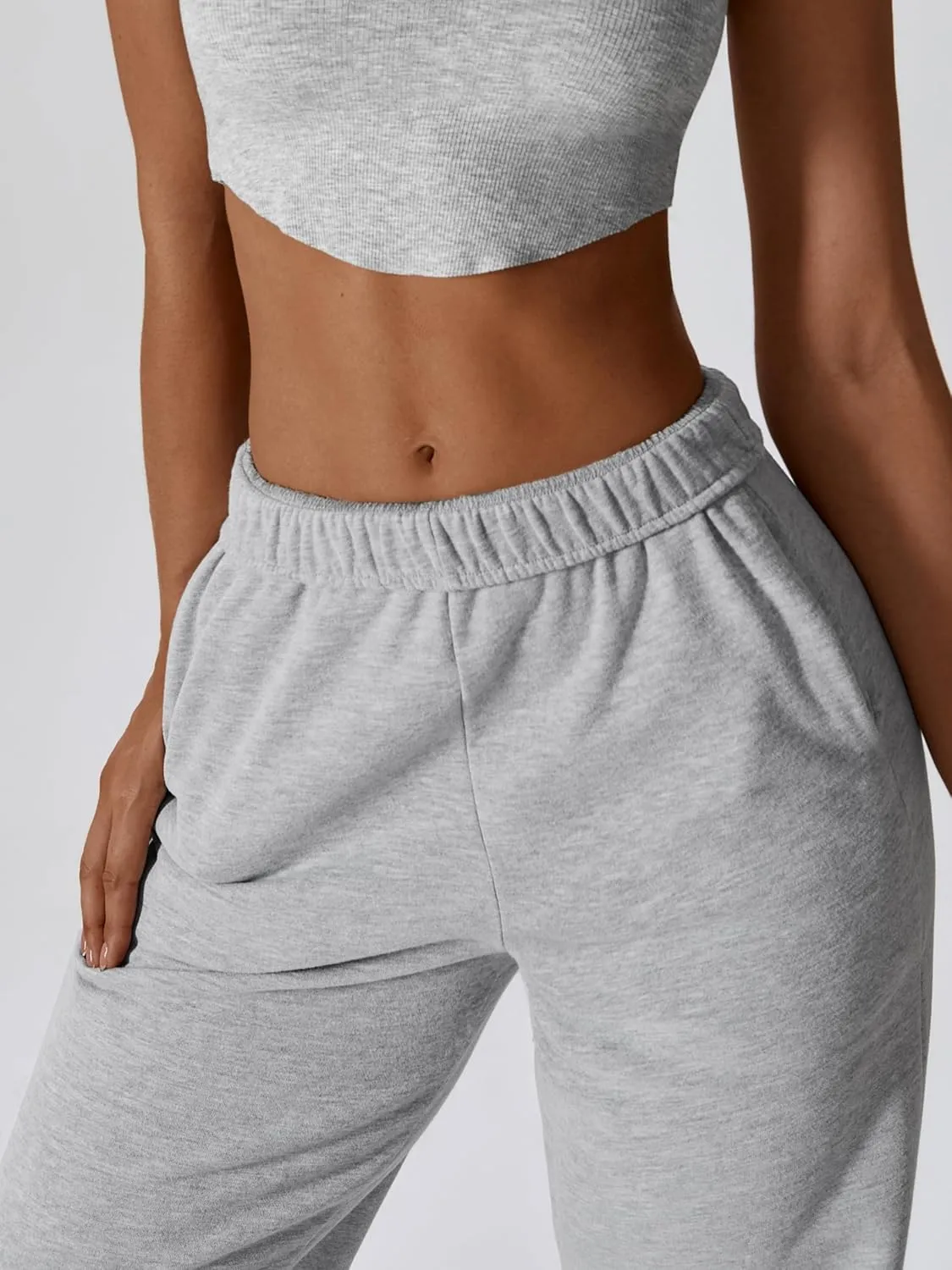 ABOCIW Womens Straight Leg Sweatpants Cotton High Waisted Baggy Athletic Joggers Lounge Pants with Pockets