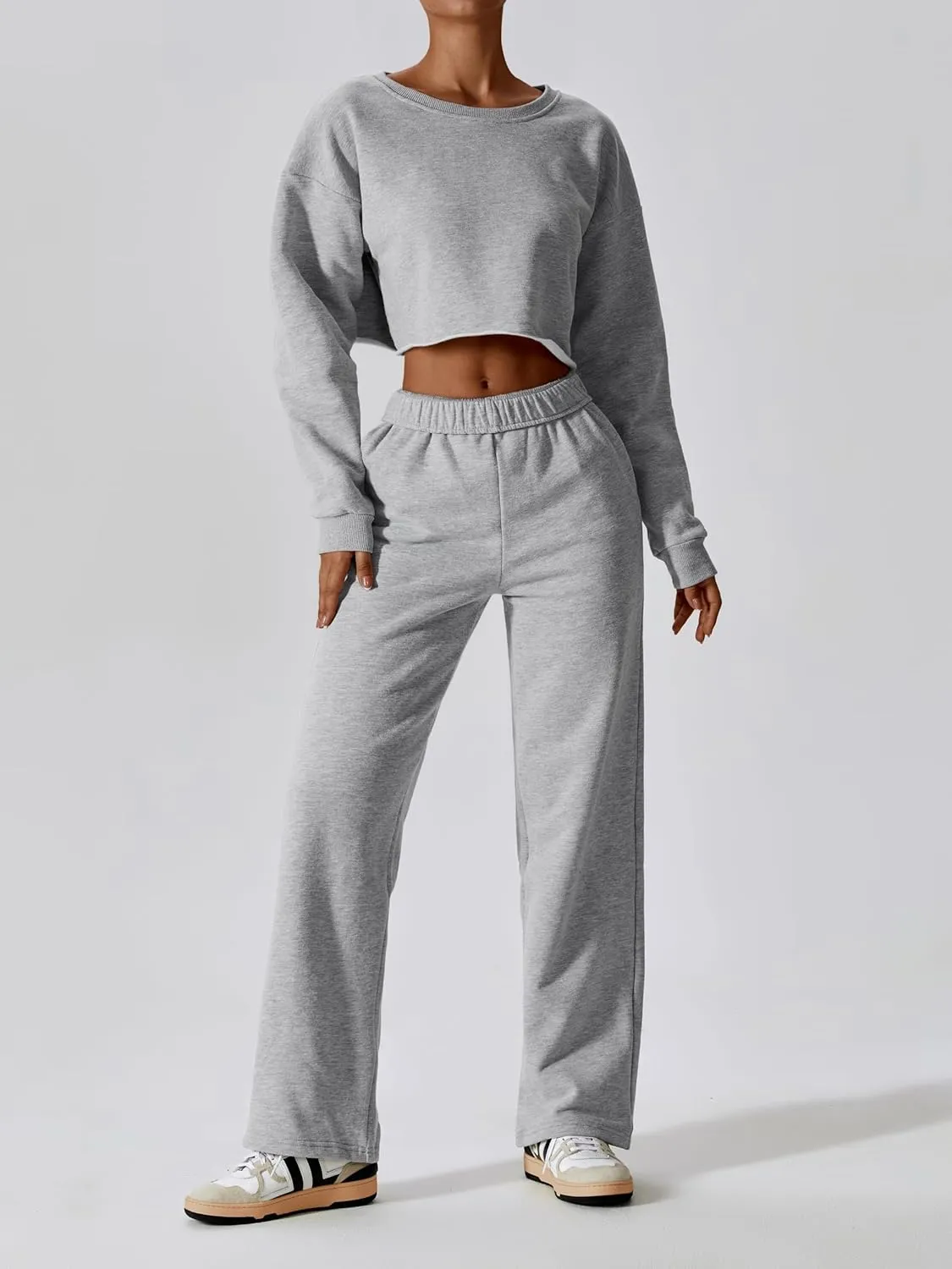 ABOCIW Womens Straight Leg Sweatpants Cotton High Waisted Baggy Athletic Joggers Lounge Pants with Pockets