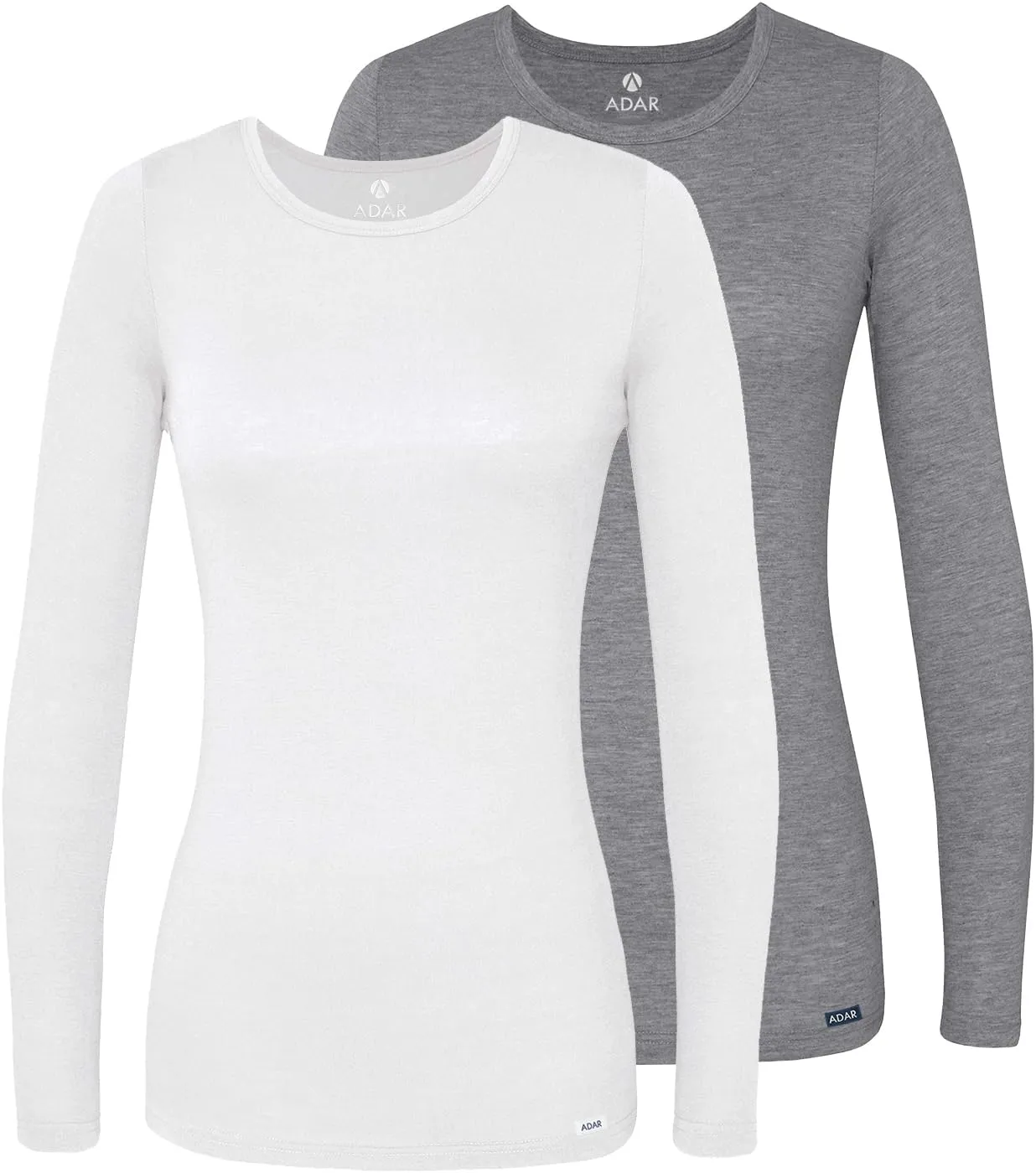 Adar Uniforms Adar Underscrubs for Women Multi Color 2 Pack - Long Sleeve Underscrub Comfort Tee - 2902M - Dark Marl Gray/White - S