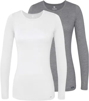 Adar Uniforms Adar Underscrubs for Women Multi Color 2 Pack - Long Sleeve Underscrub Comfort Tee - 2902M - Dark Marl Gray/White - S