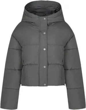 Adhdyuud Women Hooded Short Cotton Padded Coat Winter Warm Solid Casual Zipper Outwear