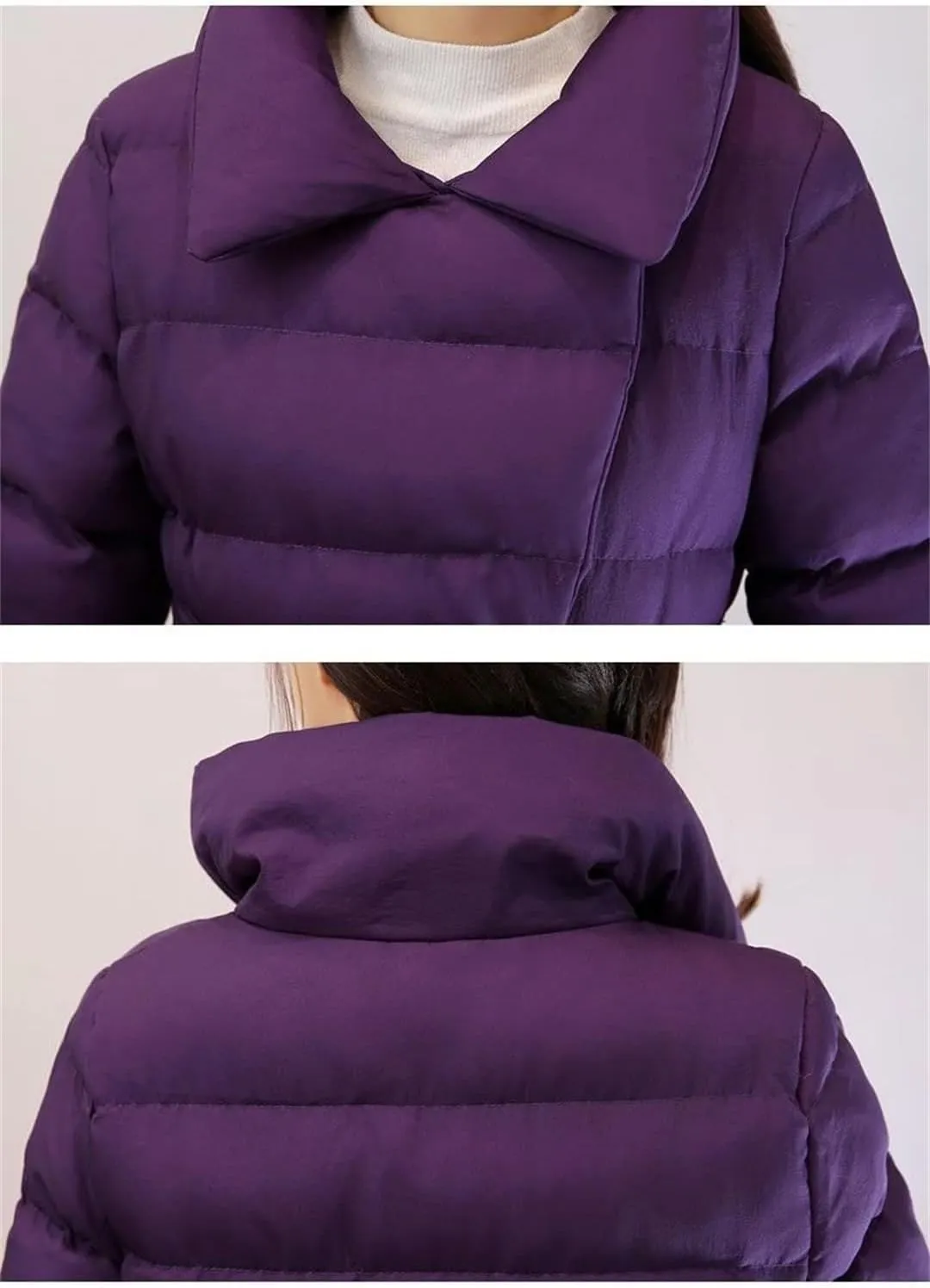 Adhdyuud Women Solid A-Line Cotton Padded Long Coat Bow Tie Office Warm Outwear Winter