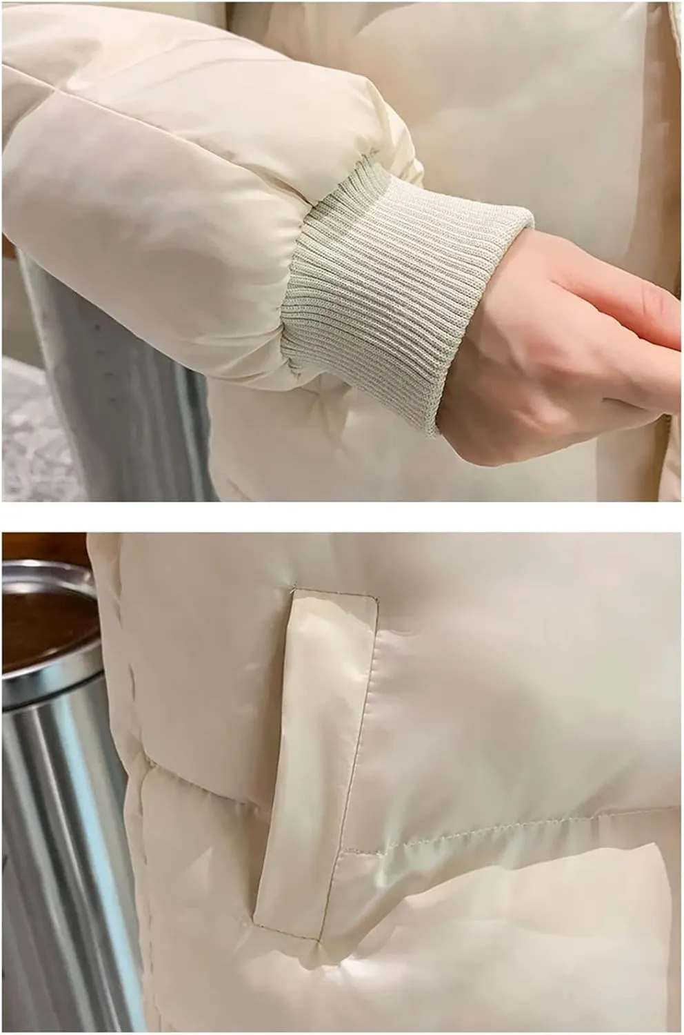 Adhdyuud Women Winter With Pocket Cotton Padded Coat Casual Hooded Student Bread Clothing Jacket