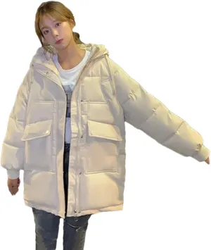 Adhdyuud Womens Solid Cotton Coat Casual Hooded Jacket Long Warm Cotton-Padded Jacket Zipper Outwear