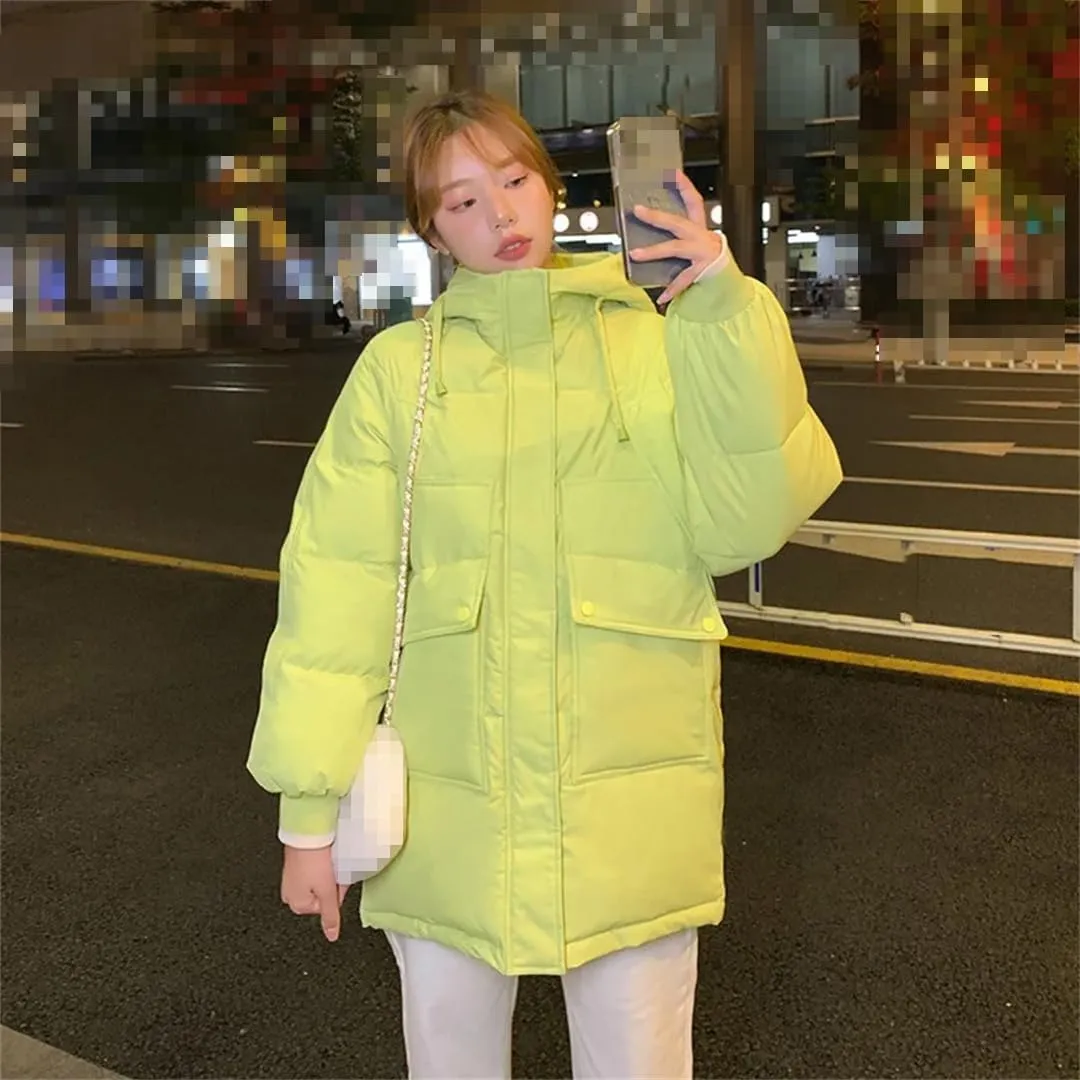 Adhdyuud Womens Solid Cotton Coat Casual Hooded Jacket Long Warm Cotton-Padded Jacket Zipper Outwear