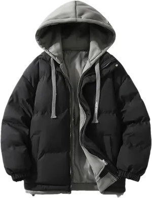 Adhdyuud Womens Solid Hooded Cotton Padded Coat Unisex Casual Zipper Winter Warm Jacket Winter
