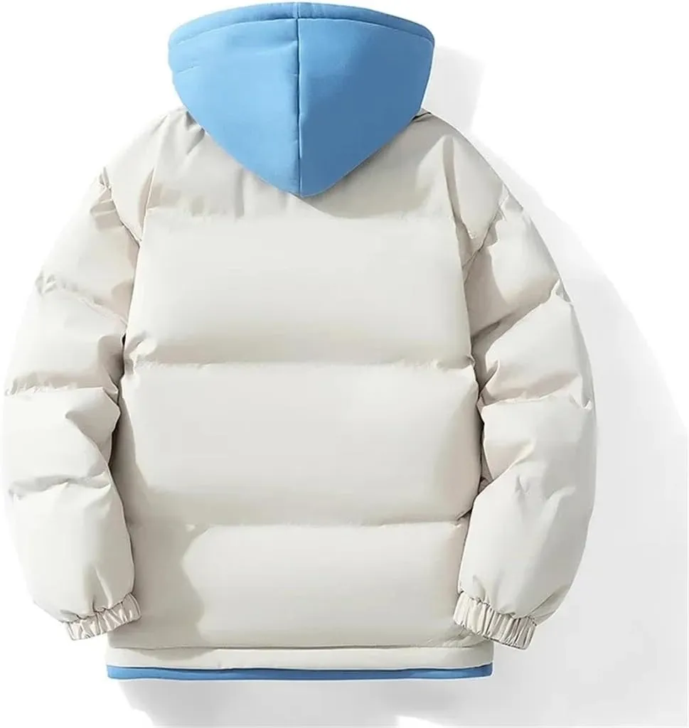Adhdyuud Womens Solid Hooded Cotton Padded Coat Unisex Casual Zipper Winter Warm Jacket Winter