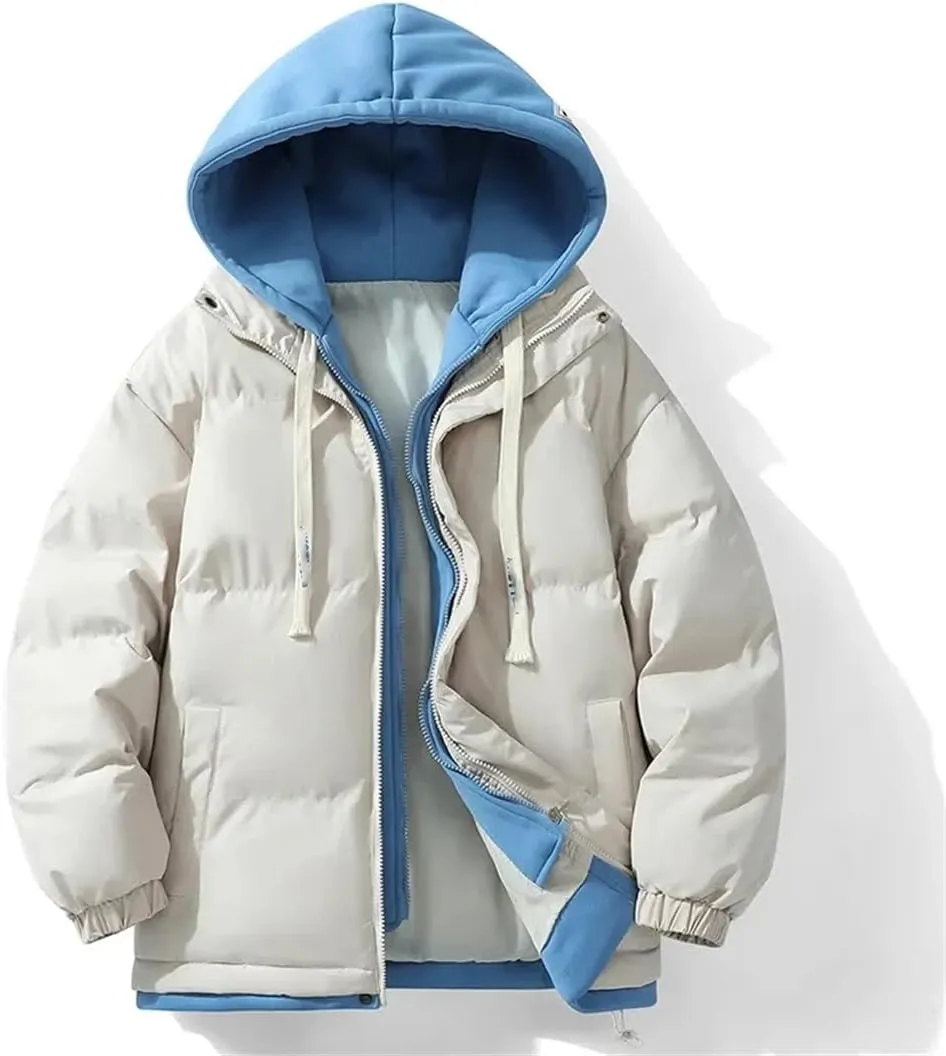 Adhdyuud Womens Solid Hooded Cotton Padded Coat Unisex Casual Zipper Winter Warm Jacket Winter