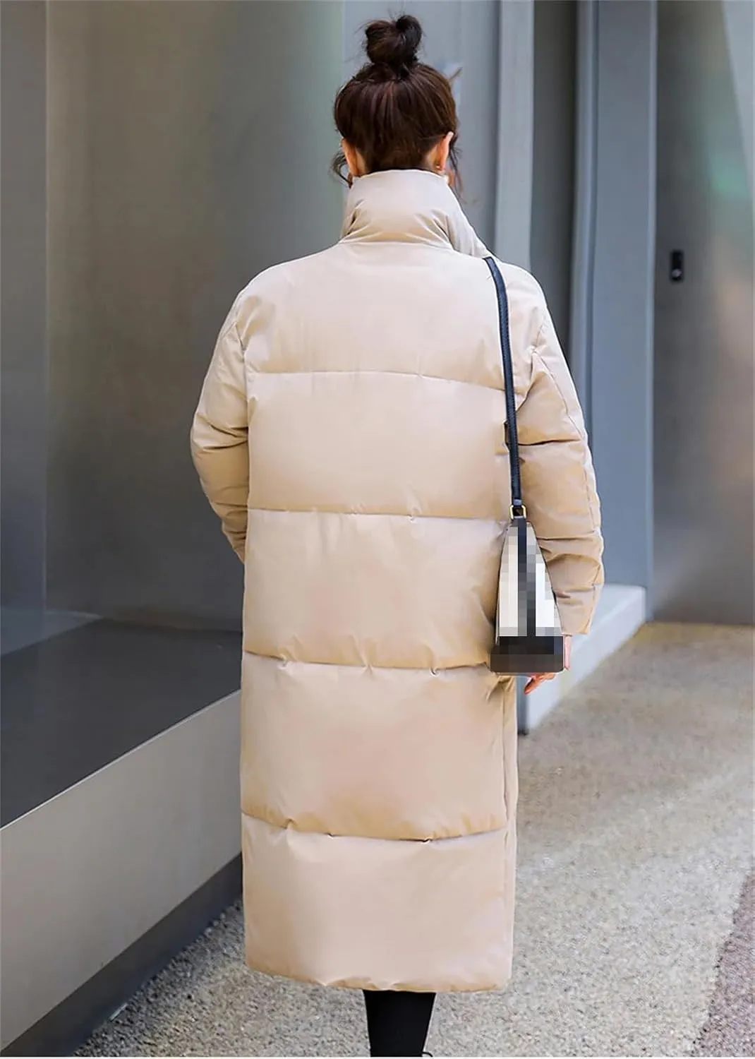 Adhdyuud Womens Solid Stand Collar Long Winter Outwear With Pocket Casual Warm Cotton Padded Coat