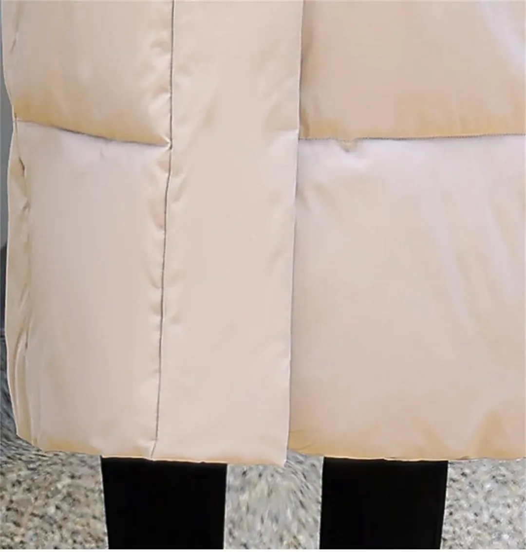 Adhdyuud Womens Solid Stand Collar Long Winter Outwear With Pocket Casual Warm Cotton Padded Coat