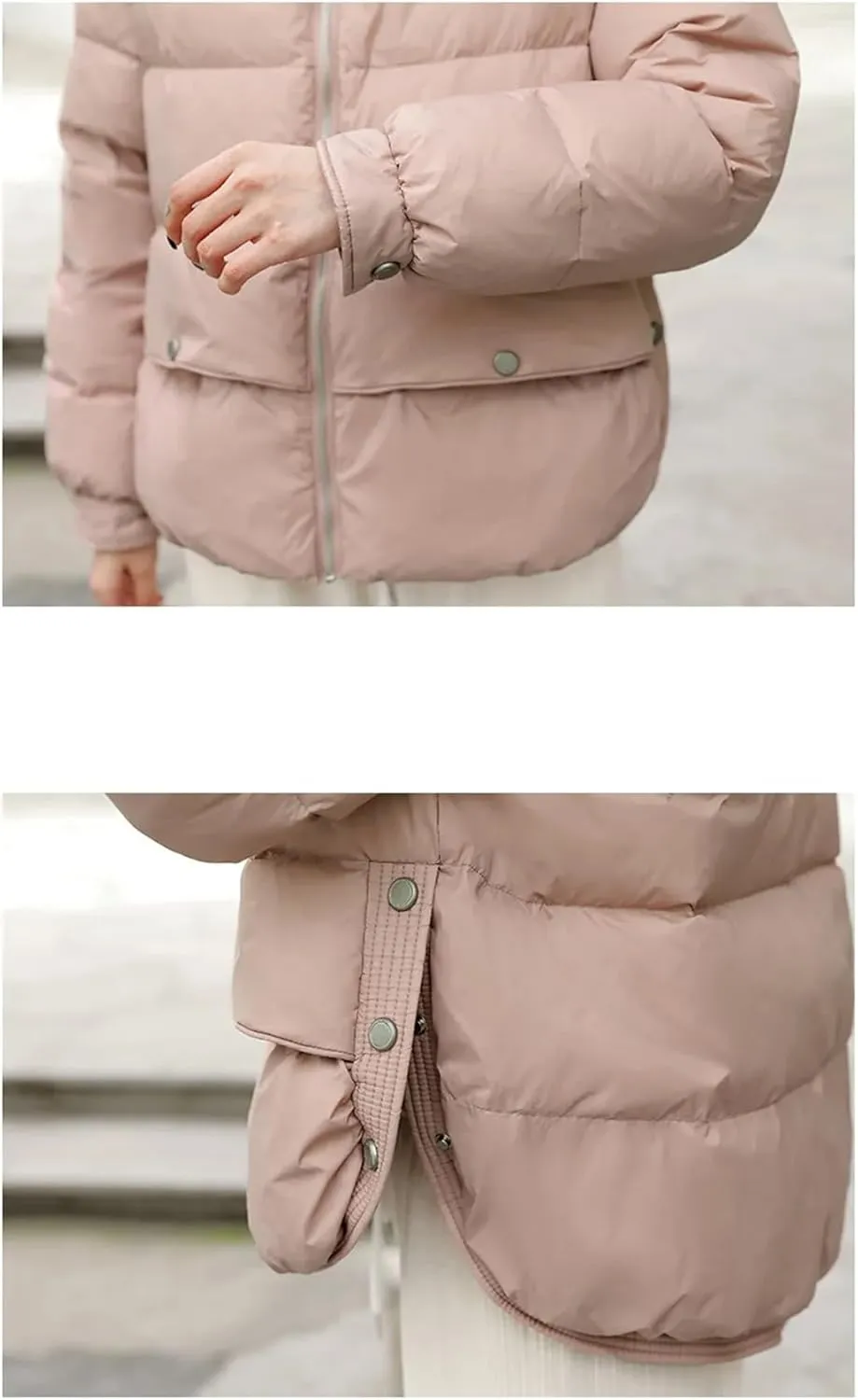 Adhdyuud Womens Solid With Pocket Cotton Padded Coat Zippers Casual Autumn Winter Warm Outwear