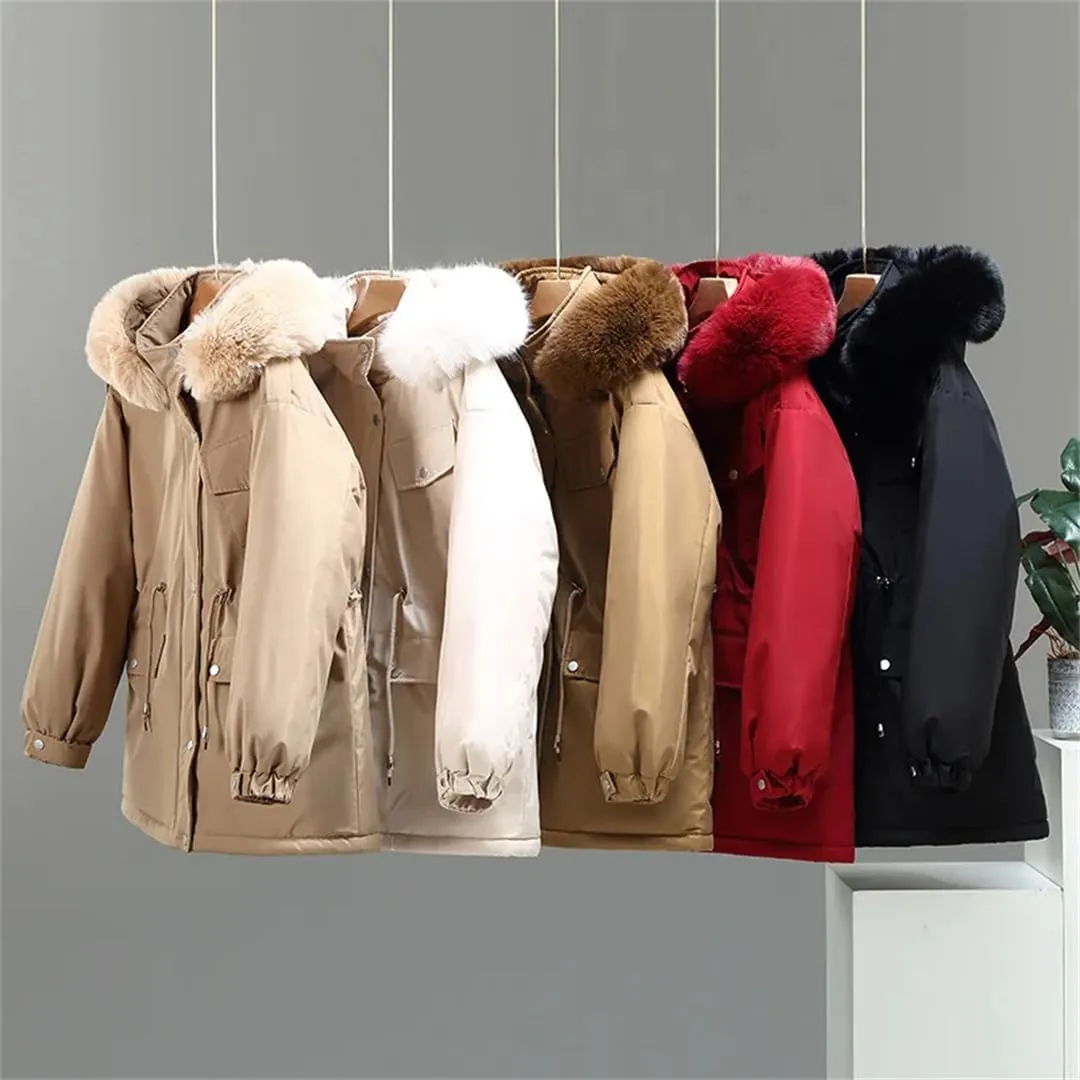 Adhdyuud Womens With Pocket Cotton Jacket Coat Thicken Warm Hooded Cotton Padded Outwear Winter