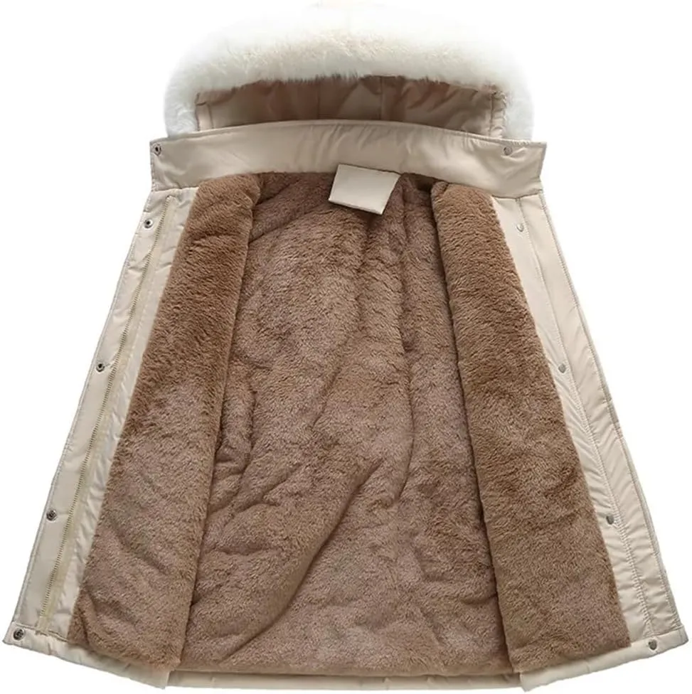 Adhdyuud Womens With Pocket Cotton Jacket Coat Thicken Warm Hooded Cotton Padded Outwear Winter