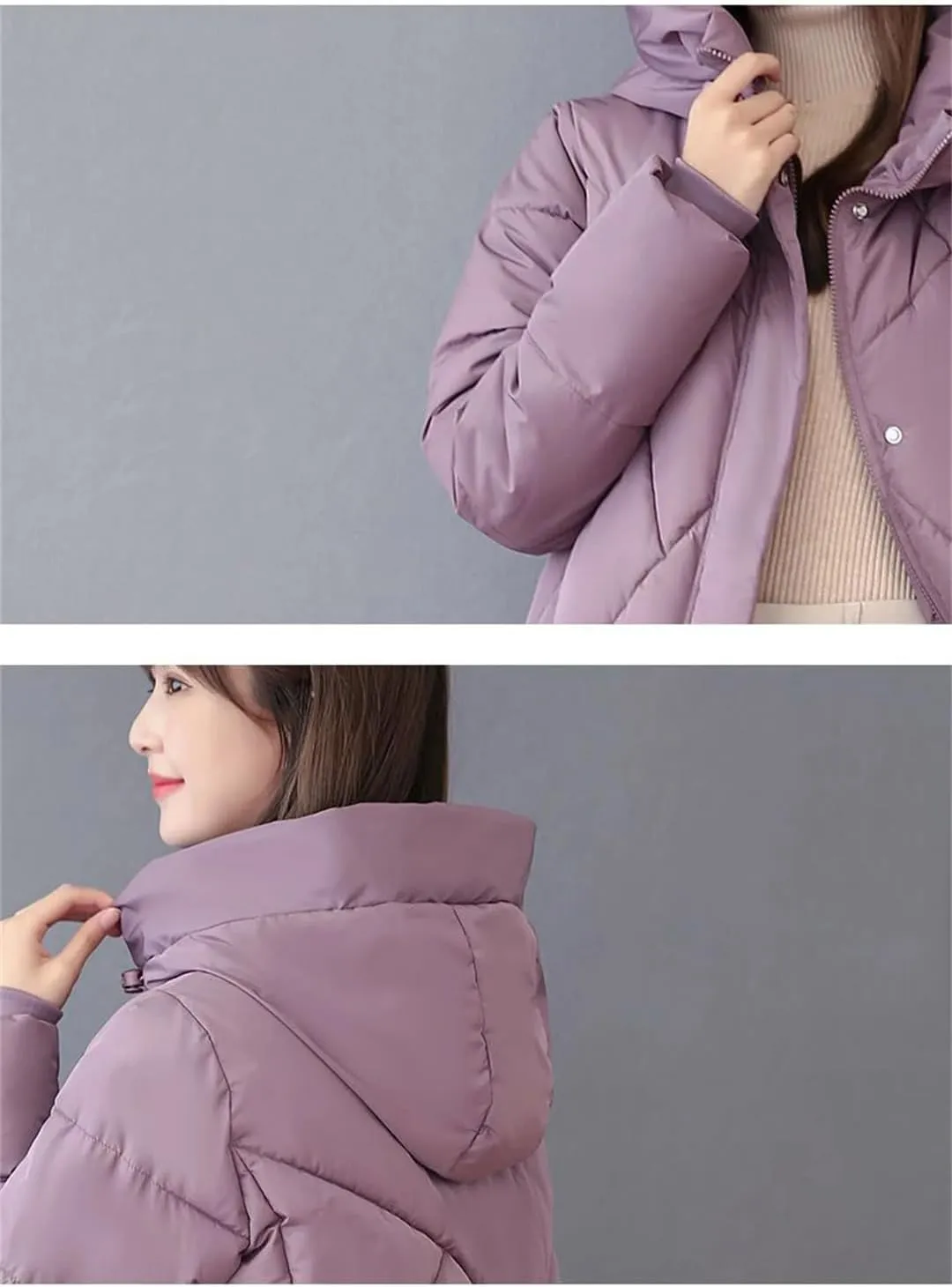Adhdyuud Womens With Pocket Solid Hooded Cotton Padded Coat Vintage Zippers Winter Warm Outwear