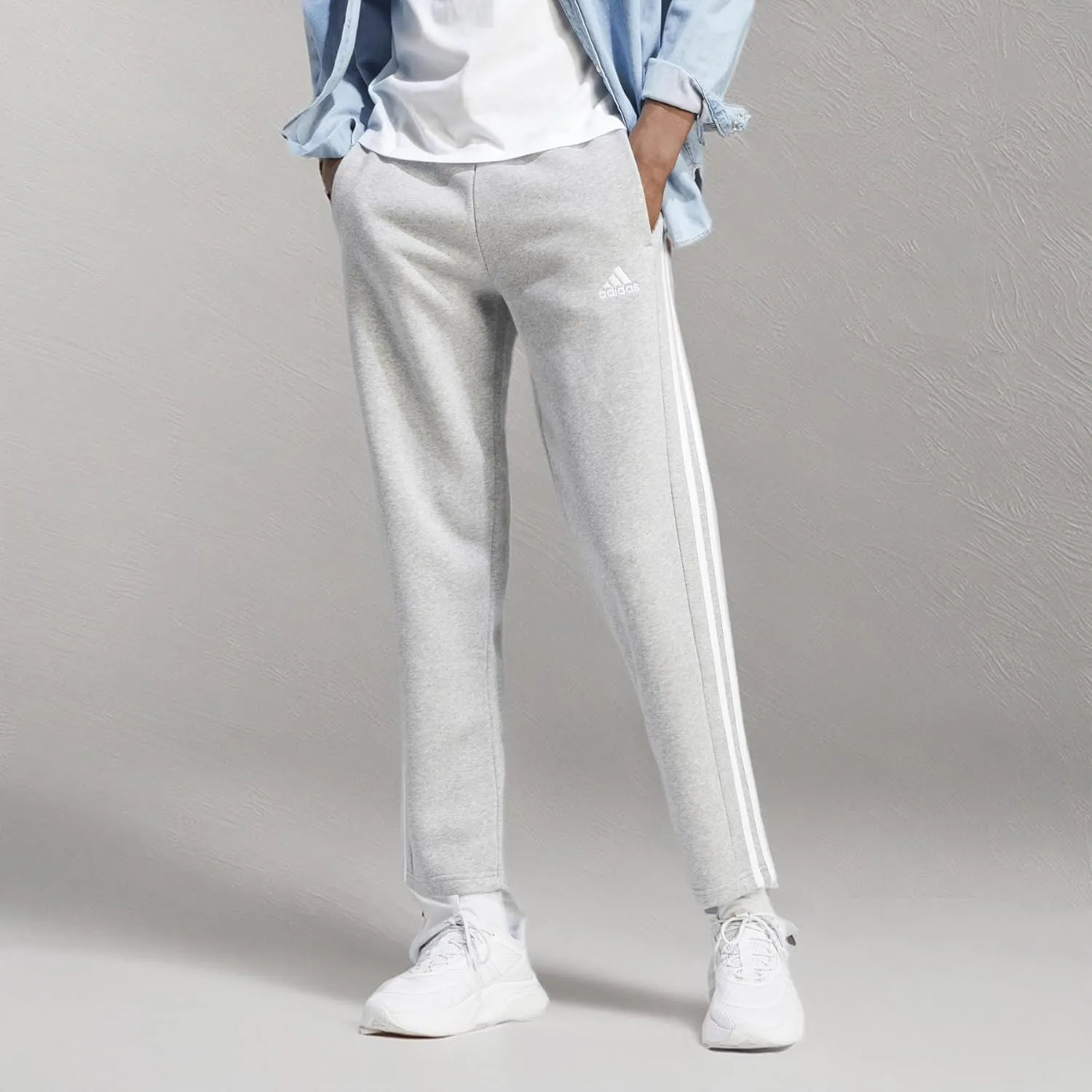 adidas Men's Essentials Fleece Open Hem 3-Stripes Pants