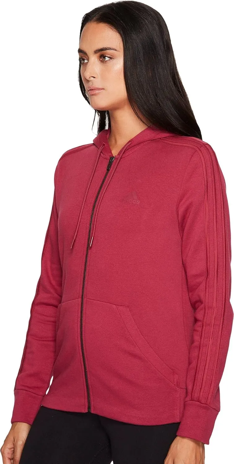 adidas Women's Essentials Cotton Fleece 3-Stripe Full Zip Hoodie