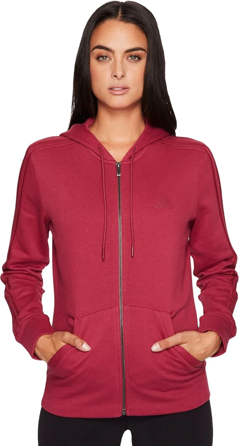 adidas Women's Essentials Cotton Fleece 3-Stripe Full Zip Hoodie