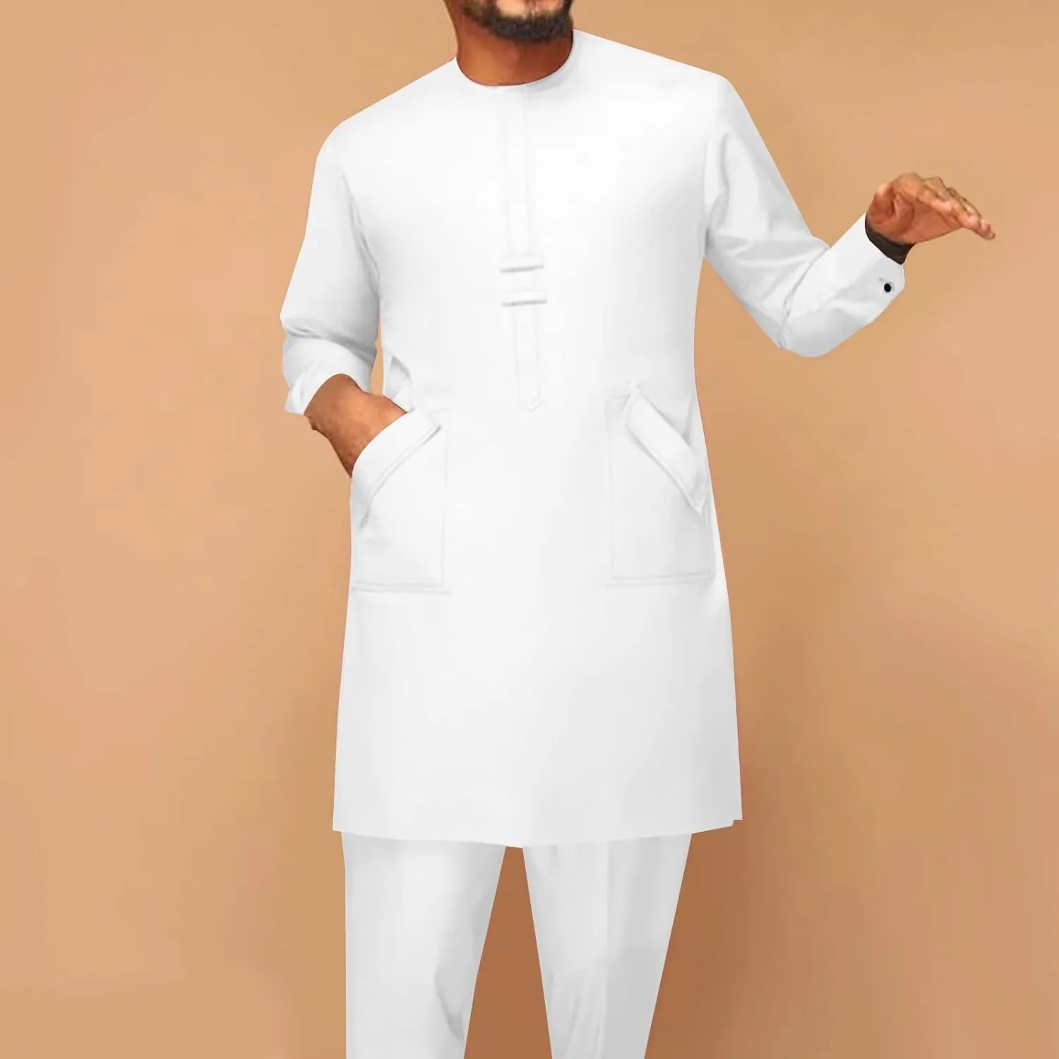 African Men Traditional Clothing Set Full Sleeve Dashiki Long Shirts and Pants 2 Piece Set African Suits