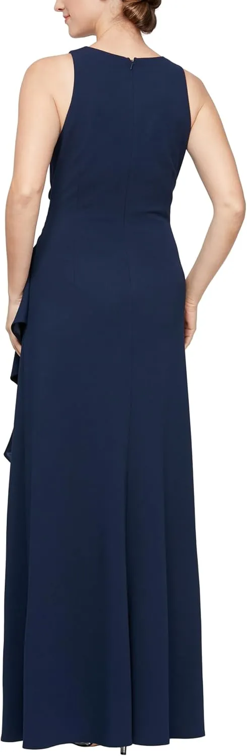 Alex Evenings Women's Long Cascade Ruffle Sleeveless Leg Slit, Mother of The Bride Dress, Elegant Party Gown