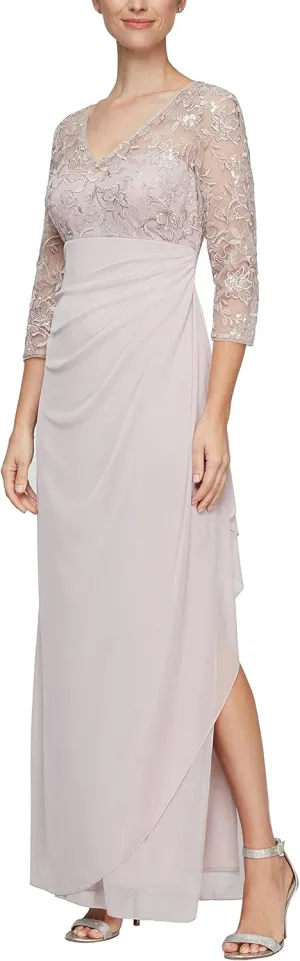 Alex Evenings Women's Long Lace Top Empire Waist Dress