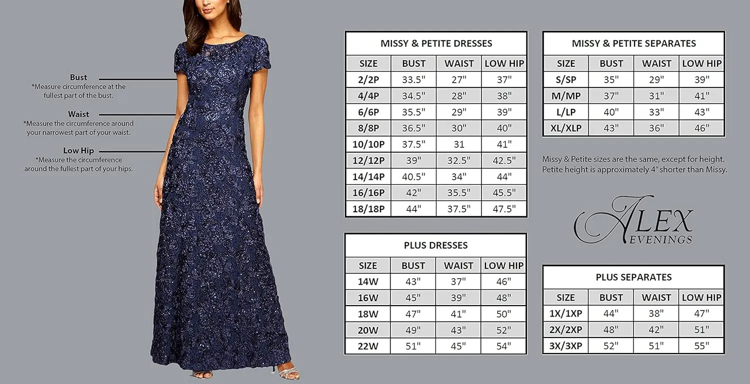 Alex Evenings Women's Long Stretch Sequin Bodice Mother of The Bride Dress with Empire Waist (Plus Size)