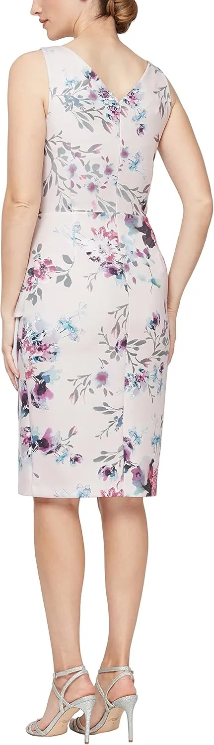 Alex Evenings Women's Short Crepe Cocktail Dress with Side Ruched Waist, Wedding Guest (Petite and Regular Sizes)