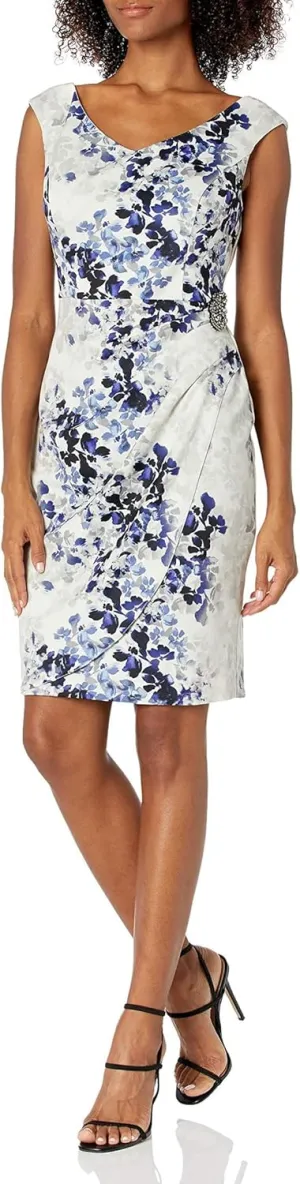 Alex Evenings Women's Short Crepe Cocktail Dress with Side Ruched Waist, Wedding Guest (Petite and Regular Sizes)